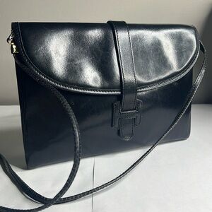 Vintage Meyers Black Leather Convertible Clutch Shoulder Bag